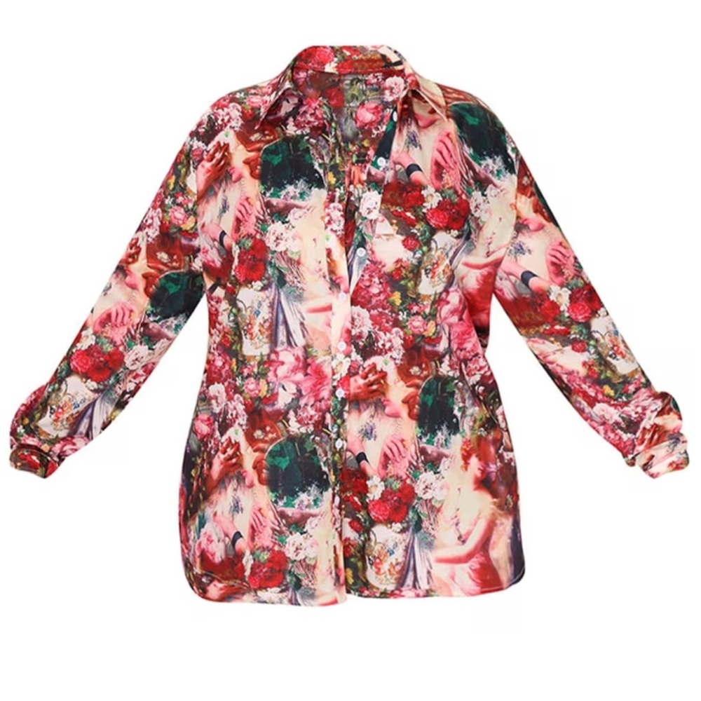 PrettyLittleThing 2pc Rose Femme
Renaissance Print Satin Shirt & Pants Set -Sz 6 - Picture 3 of 10